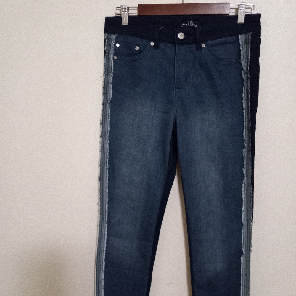 Joseph Ribbkoff 6 Reverse Side Fray Stripe Skinny Stretch Jeans - Picture 12 of 16